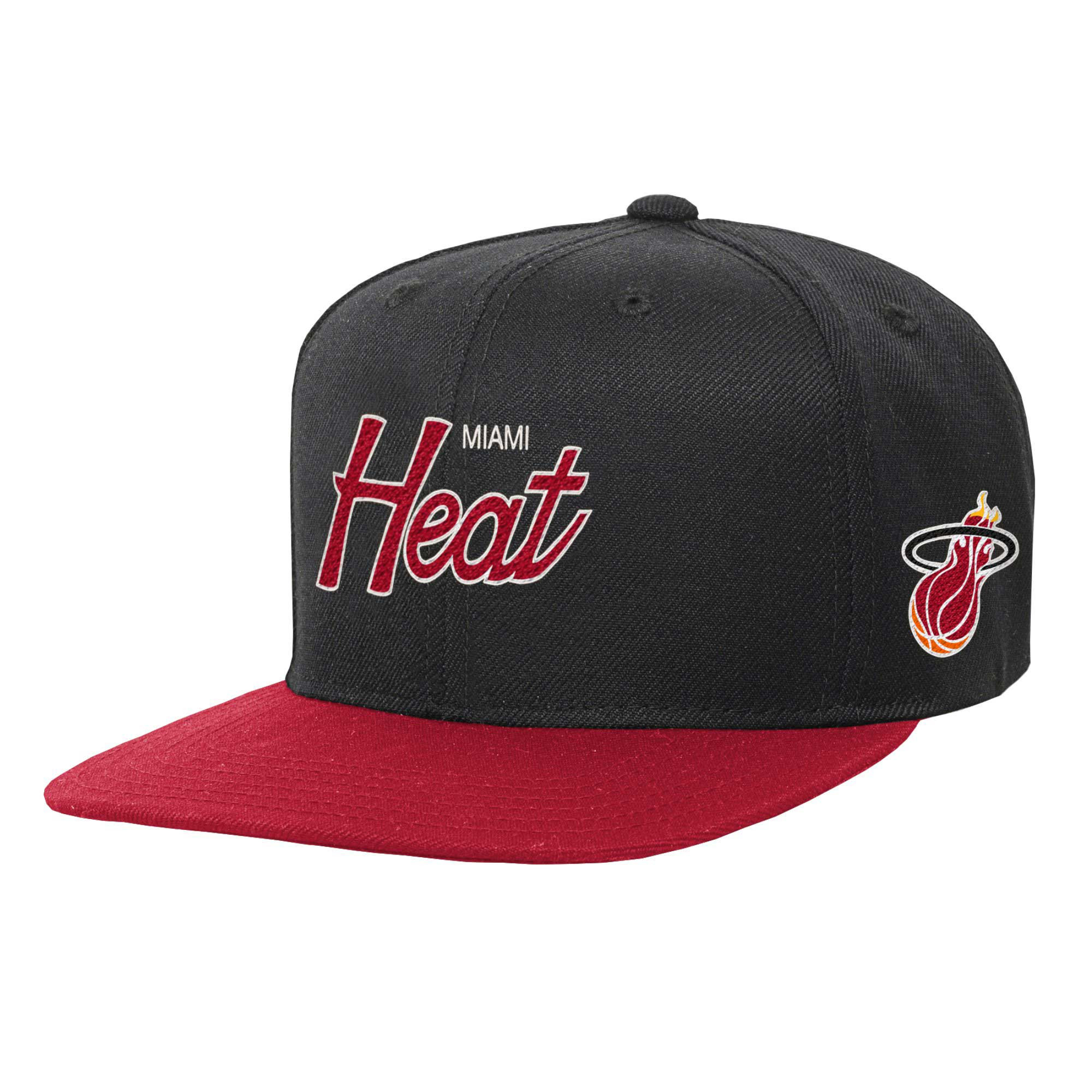 Youth Mitchell & Ness Black Miami Heat Team Script Snapback Hat | NBA Shop