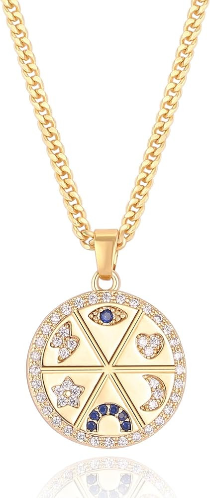 Aobei Pearl 18K Gold Plated Moon Star Lion Evil Eye Love Heart Cross Pendant Necklace Medallion P... | Amazon (US)