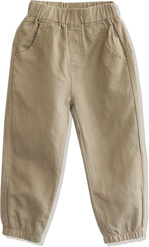 CUNYI Boys' Linen Pull-On Jogger Pants Solid Color Casual Pants | Amazon (US)