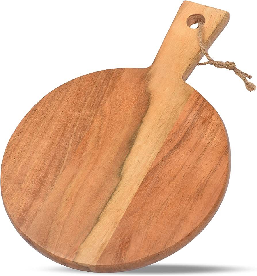 Samhita Round Acacia Wood Cutting Board with Handle for Chopping and Serving Charcuterie, Cheese,... | Amazon (US)