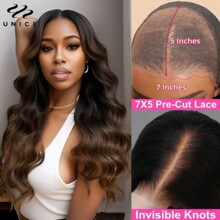 Unice Hair Bye Bye Knots x Lace Wear Go Glueless Wig Ombre Brown Loose Wave Human Hair Wig Pre Cut Pre Bleached Lace Wig UNice Hair | SHEIN