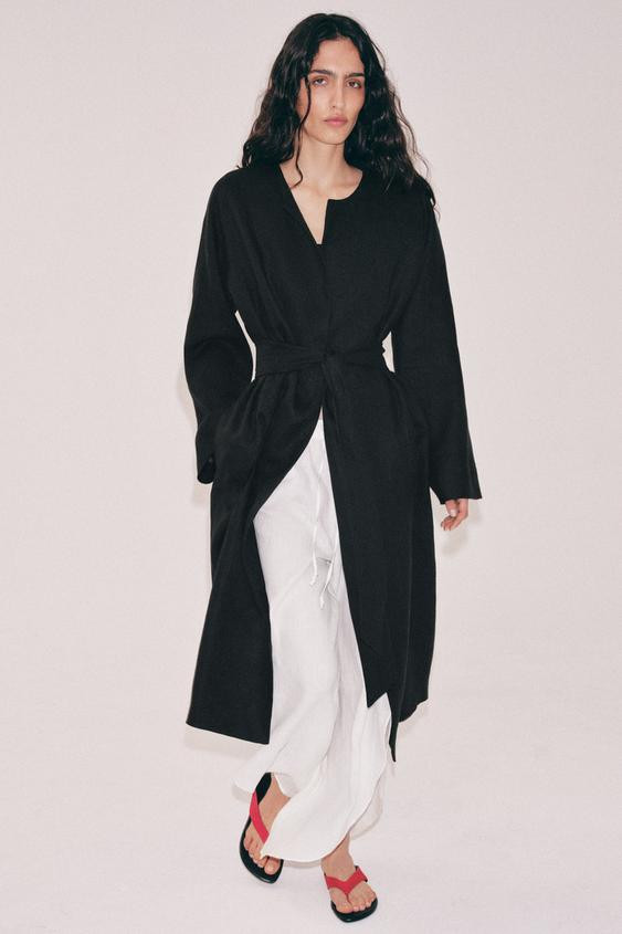 ZW COLLECTION BELTED LINEN COAT | Zara US