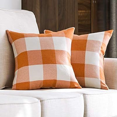 MIULEE Pack of 2 Fall Decorative Classic Retro Checkers Plaids Throw Pillow Covers Cotton Linen S... | Amazon (US)