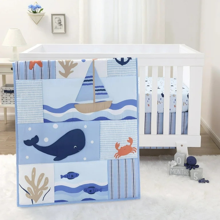 The Peanutshell 3 Piece Nautical Patch Baby Crib Bedding Set Boy, Baby Blanket Quilt, Fitted Crib... | Walmart (US)