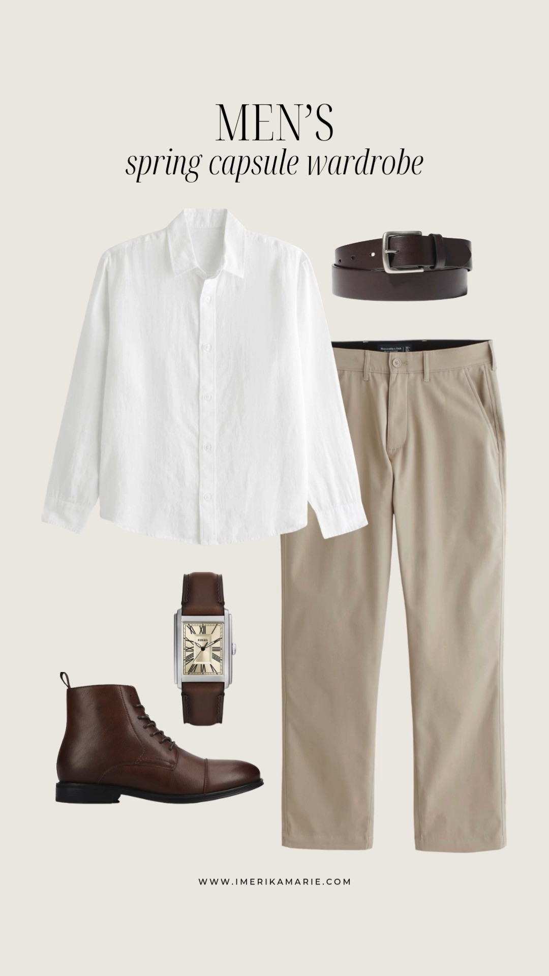 Men's Spring Outfit

men's white linen shirt, khaki pants, belt, watch, and brown boots 

 

#LTKootd #LTKSeasonal #LTKMens
