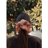 Oversized Silk Scrunchie, Organza Large Honey Brown Scrunchie Designer Bun Holder, Giant Sheer | Etsy (US)