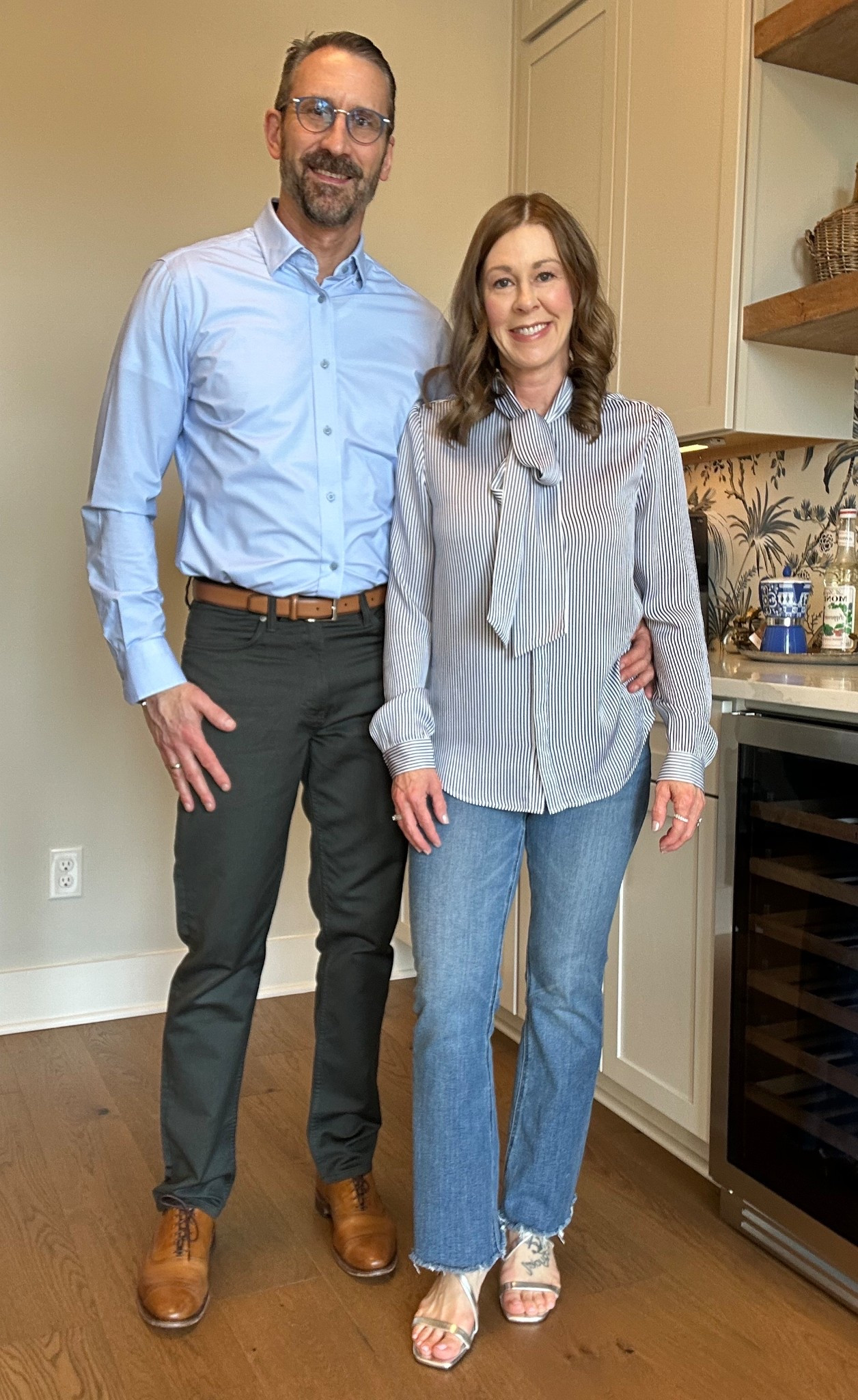 Quince outfits for us both! 
Me:
Silk tie neck top in small
Crop bootcut jeans
Him:
Traveler 5-pocket pants straight fit in Charcoal 
#quince @Quince 

#LTKootd
