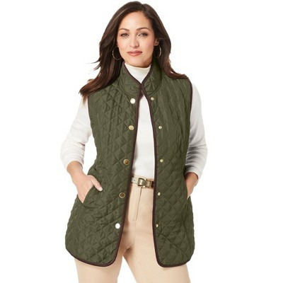 Jessica London Quilted Vest - 14 W, Dark Olive Green | Target