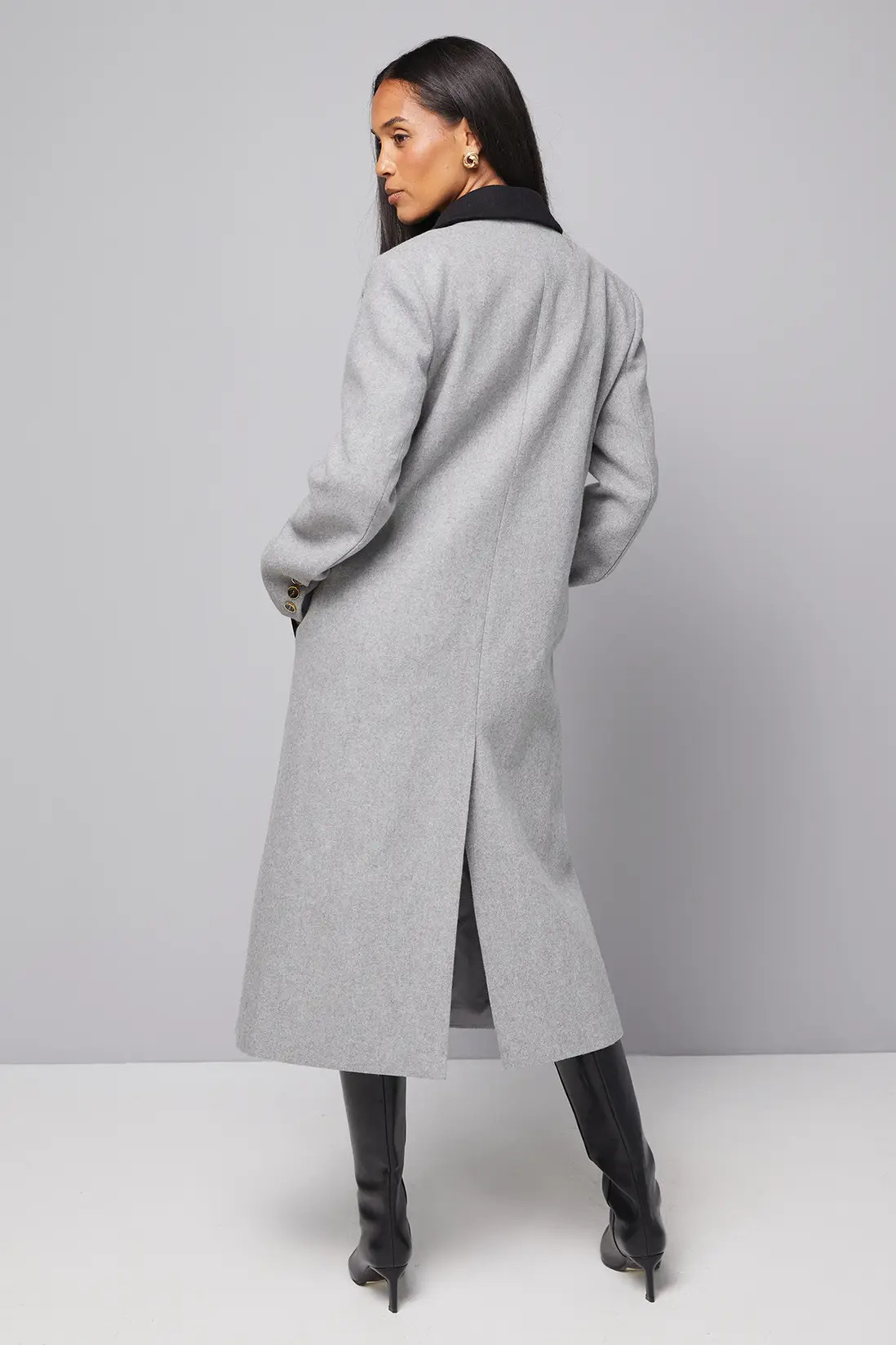 Contrast Collar And Pocket Detail Coat | boohoo (US & Canada)