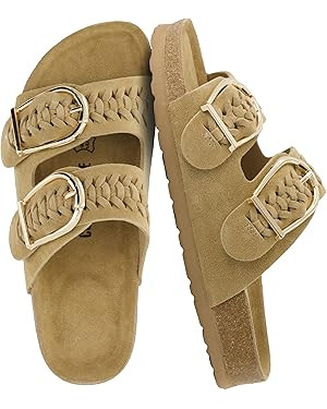 CUSHIONAIRE Cashew Slip On Genuine Suede Leather Womens Sandals - Braided Double-Strap Design wit... | Amazon (US)