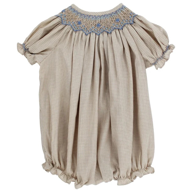 Khaki Check with Blue Floral - Bishop Romper | The Bailey Boys, inc