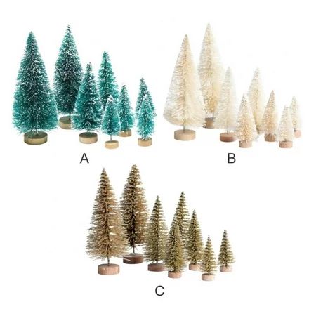 12Pcs Miniature Sisal Trees with Wood Base Christmas Tree Set Tabletop Trees Green | Walmart (US)
