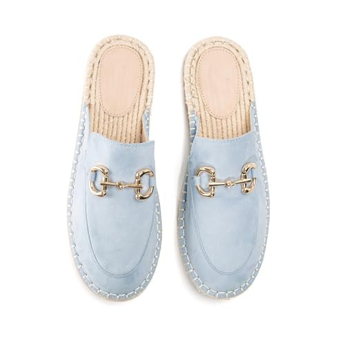 RUSAUISE Blue Espadrilles Flatform Mules for Women Slip On Comfortable Flat Clogs Shoes Closed Round Toe Backless Espadrilles Loafers Dressy Size 8 | Amazon (US)