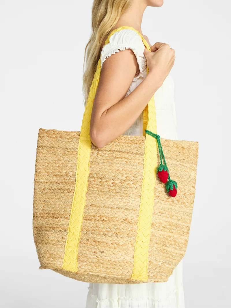 No Boundaries Women's Beach Icons Jute Tote Bag, Golden Yarrow | Walmart (US)