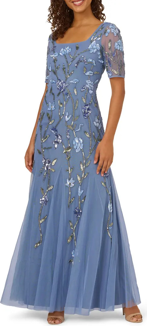 Sequin Floral Mesh Mermaid Gown | Nordstrom