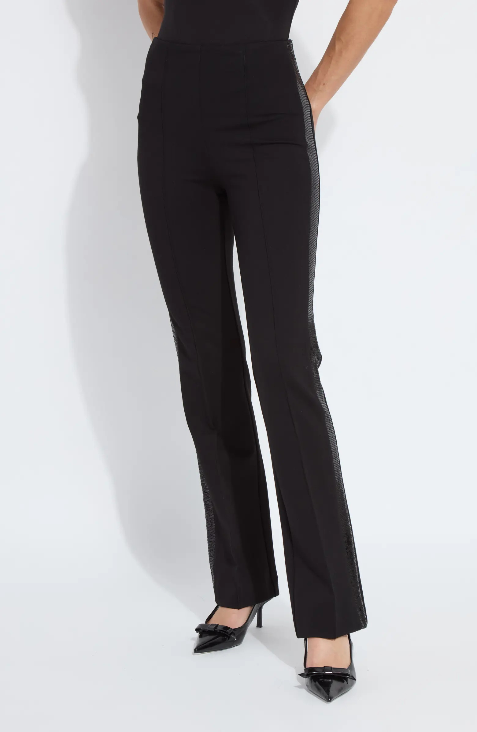 Elysse Sequin Side Stripe Stretch Ponte Tuxedo Pants | Nordstrom