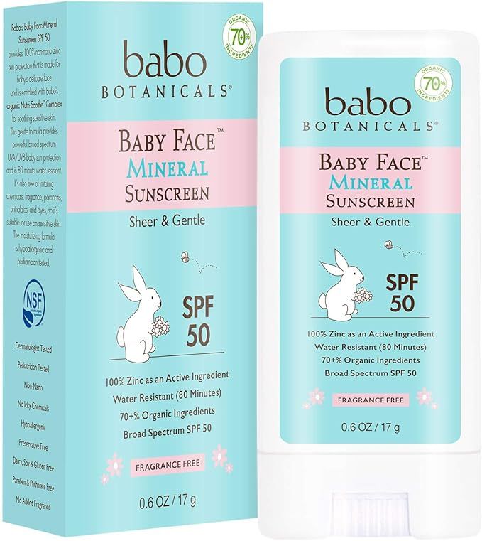 Babo Botanicals Baby Face Mineral Sunscreen Stick SPF 50 – with 70+% Organic Ingredients & Zinc... | Amazon (US)