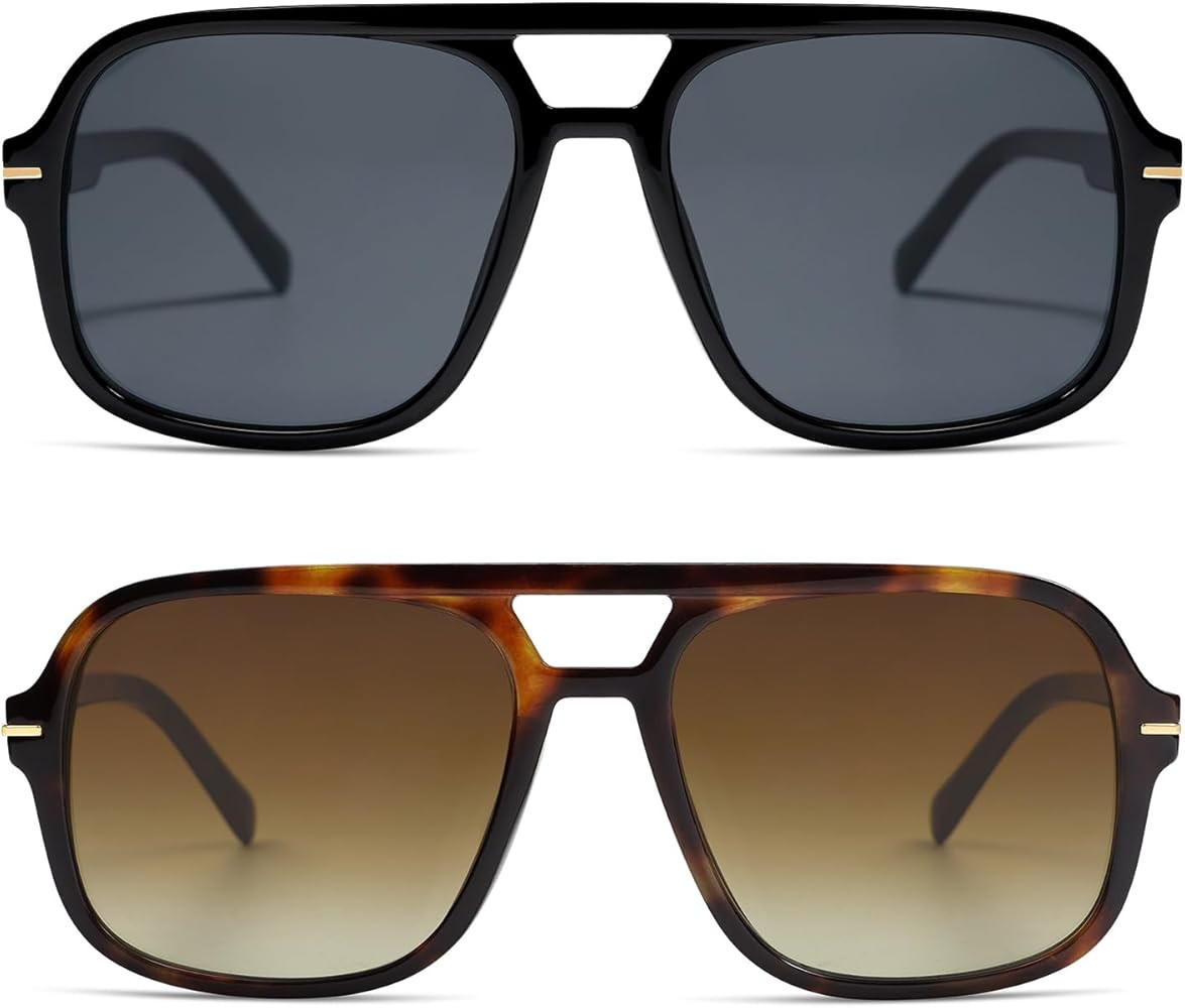 Retro Trendy Square Aviator Sunglasses Womens Mens 70s Classic Vintage Oversized Sun Glasses AR82... | Amazon (US)