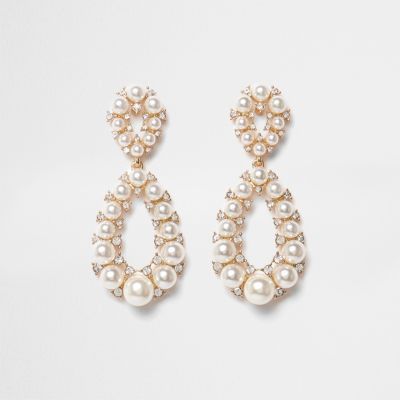 Gold tone faux pearl teardrop earrings | River Island (UK & IE)