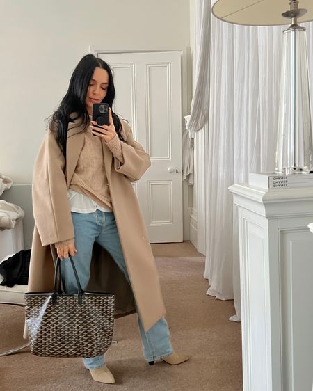 Donna Bartoli of donnabartoli.com wears a stylish winter look perfect for a shopping trip. Beige wool coat, mohair jumper, crew neck white t-shirt, original Levi 501 mens jeans, pointed suede boots 

#LTKfit #LTKSeasonal #LTKeurope