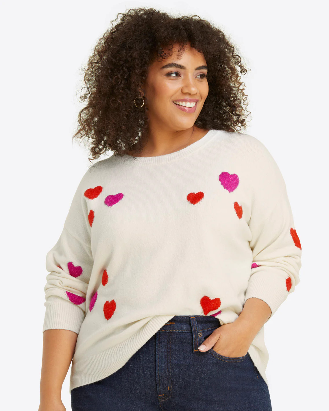 Crewneck Sweater in White Multi Heart | Draper James (US)