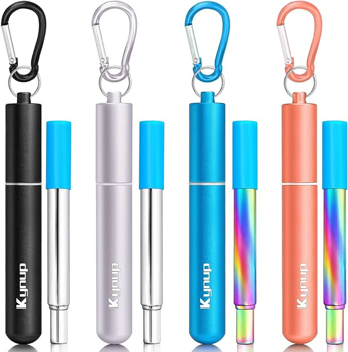 Kynup Reusable Straws, 4Pack Collapsible Portable Foldable Metal Straw Stainless Steel Drinking T... | Amazon (US)