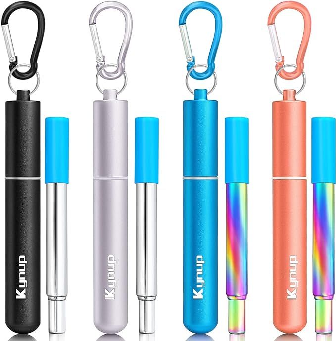 Kynup Reusable Straws, 4Pack Collapsible Portable Foldable Metal Straw Stainless Steel Drinking T... | Amazon (US)