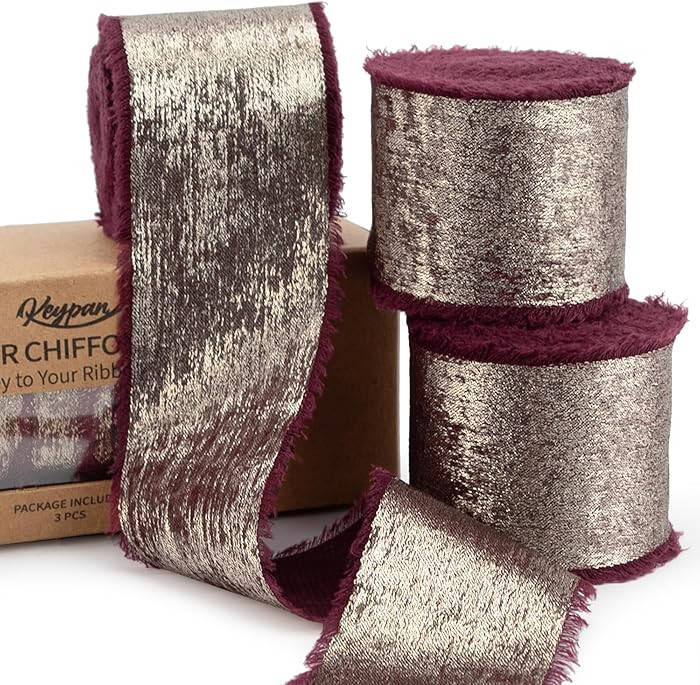 Burgundy Ribbon, Shimmery Chiffon Silk Ribbons Frayed Edge for Bridal Flower Bouquet Gift Wrappin... | Amazon (US)