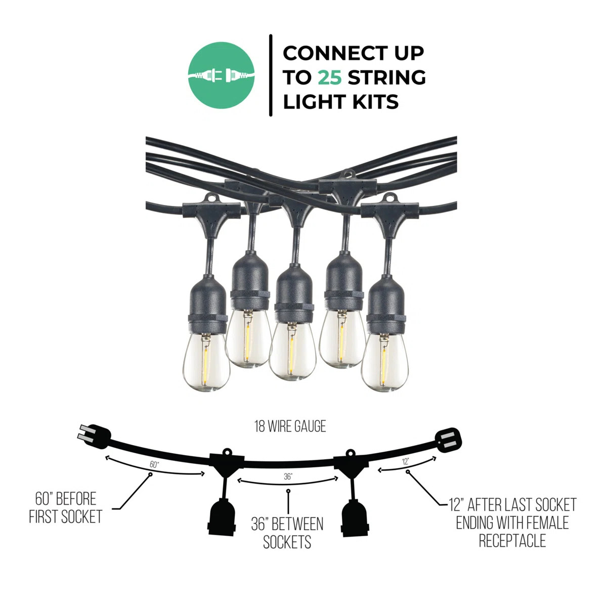 48-ft Outdoor 15 - Bulb Standard LED String Light (End to End Connectable) (Set of 2) | Wayfair North America