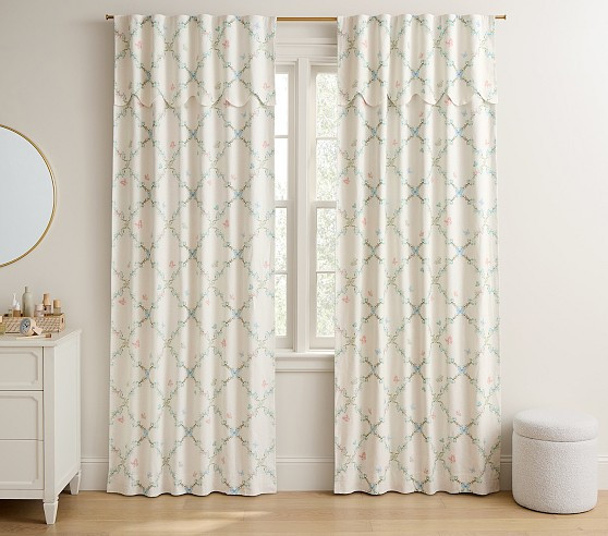 Garden Trellis Scallop Evelyn Linen Blackout Curtain | Pottery Barn Kids