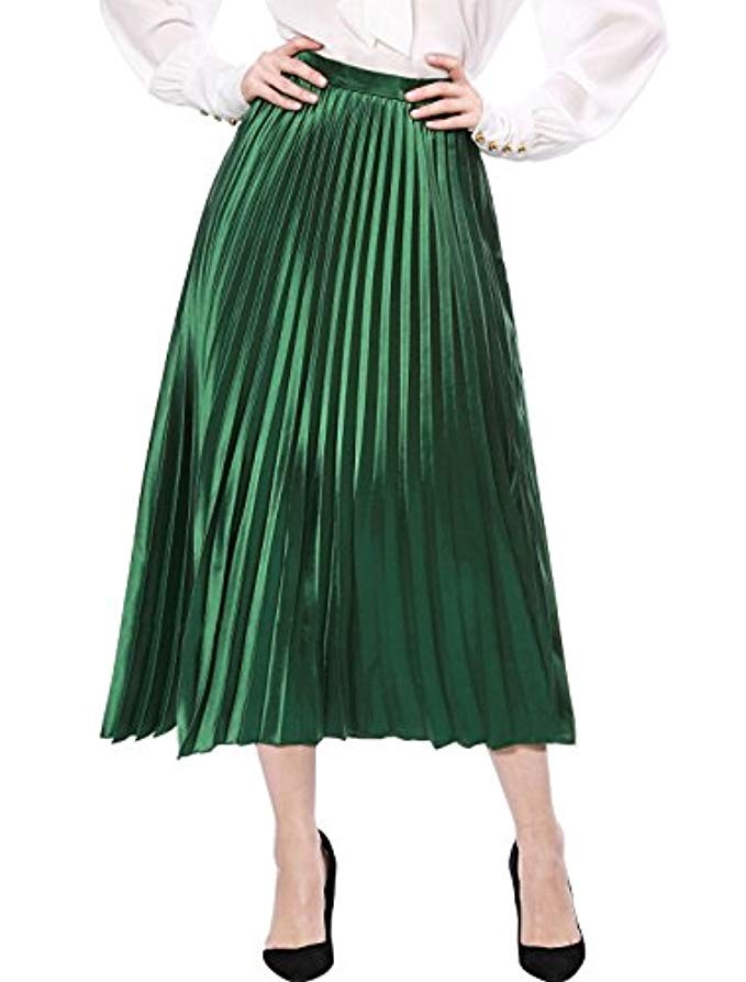 Allegra K Women's Zip Closure Accordion Pleated Metallic Midi Party Skirt | Amazon (US)