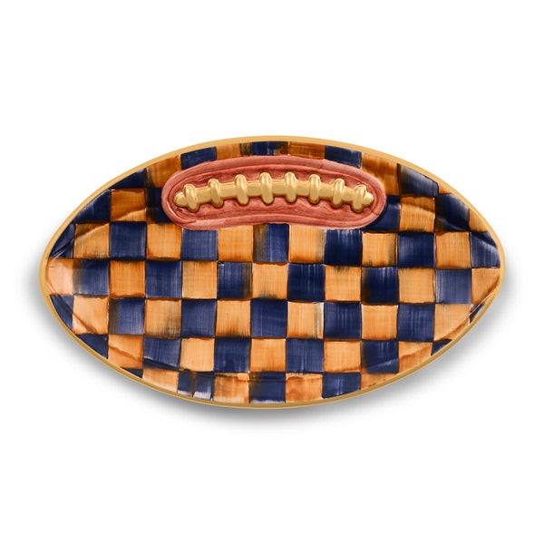 MacKenzie-Childs Ginger & Indigo Check Football Platter | MacKenzie-Childs