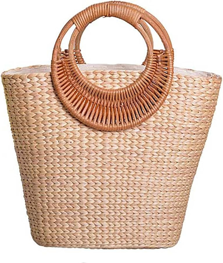 Straw Tote Bag for Women Handmade Straw Rattan Woven Handbag Summer Beach Bag Moon Shape Tote Bag... | Amazon (US)