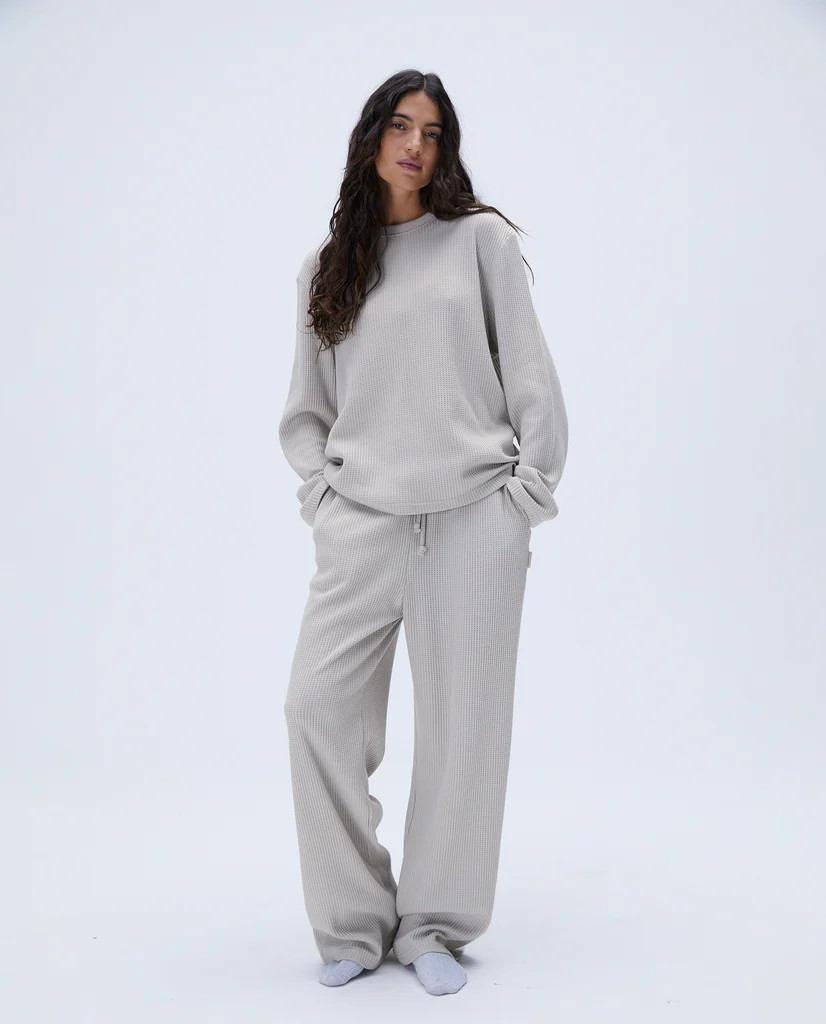 Waffle Straight Leg Lounge Pants - Stone | Adanola UK