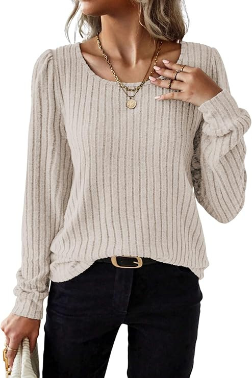 Samefar Womens Fall Shirts 2024 Round Neck Long Sleeve Tops Casual Loose Fitting Soft Ribbed Knit... | Amazon (US)
