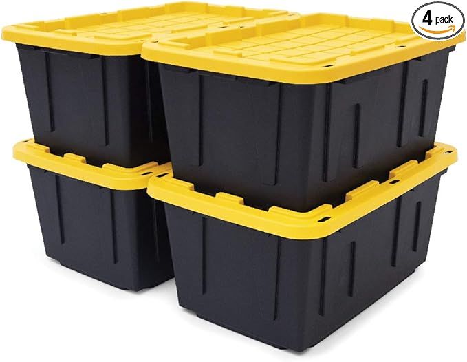 Original BLACK & YELLOW 27-Gallon Tough Storage Containers with Lids, Stackable, (4 Pack) | Amazon (US)