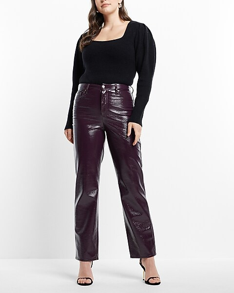 Super High Waisted Faux Patent Leather Modern Straight Pant | Express
