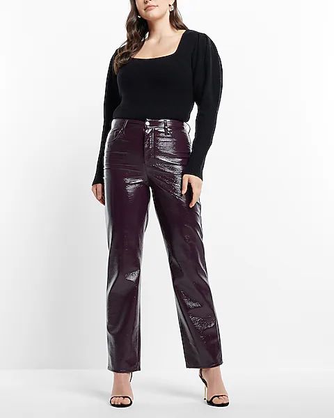 Super High Waisted Faux Patent Leather Modern Straight Pant | Express