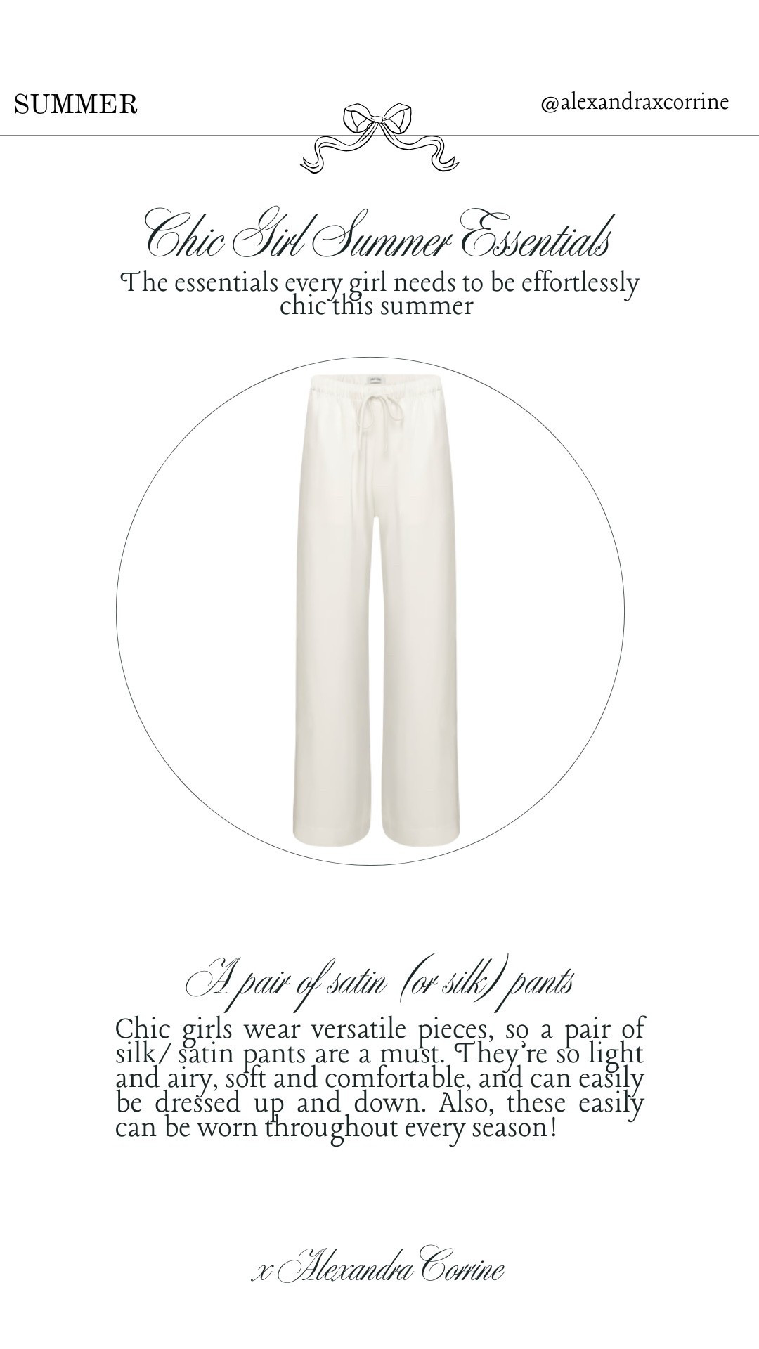 Chic girl summer essentials 🥂 The essentials every girl needs to be effortlessly chic this summer 🦪

Summer accessories, chic summer style, summer fashion, classic elegant style, Meredith Blake aesthetic, silk satin pants

#LTKSeasonal