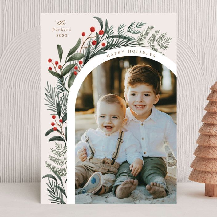"Lush Arch" - Customizable Holiday Photo Cards in Green by Elly. | Minted