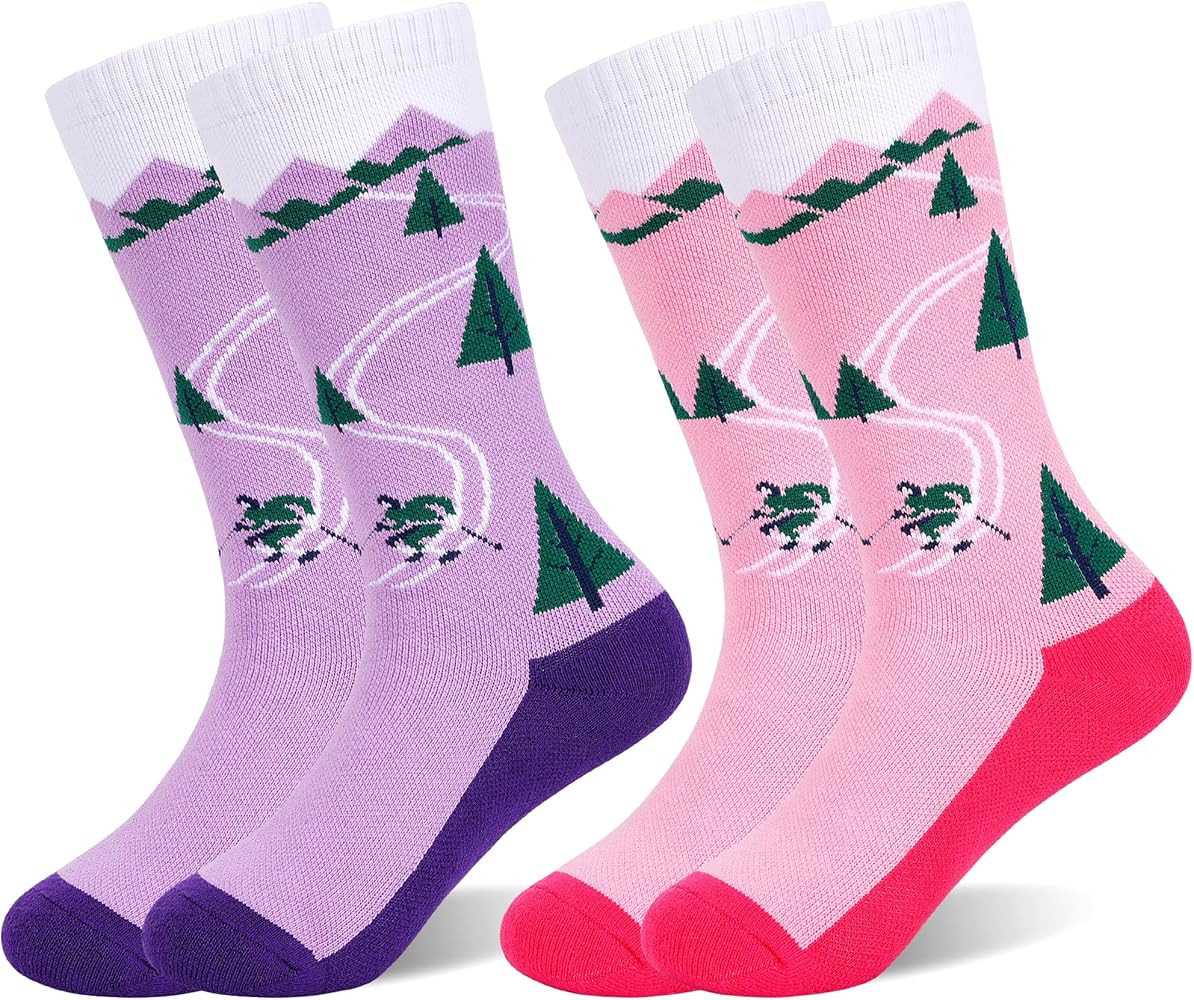 HYCLES Kids Ski Socks, Long Keen High Thermal Winter Socks for Boys, 2 Pairs Colorful Warm Ski So... | Amazon (UK)