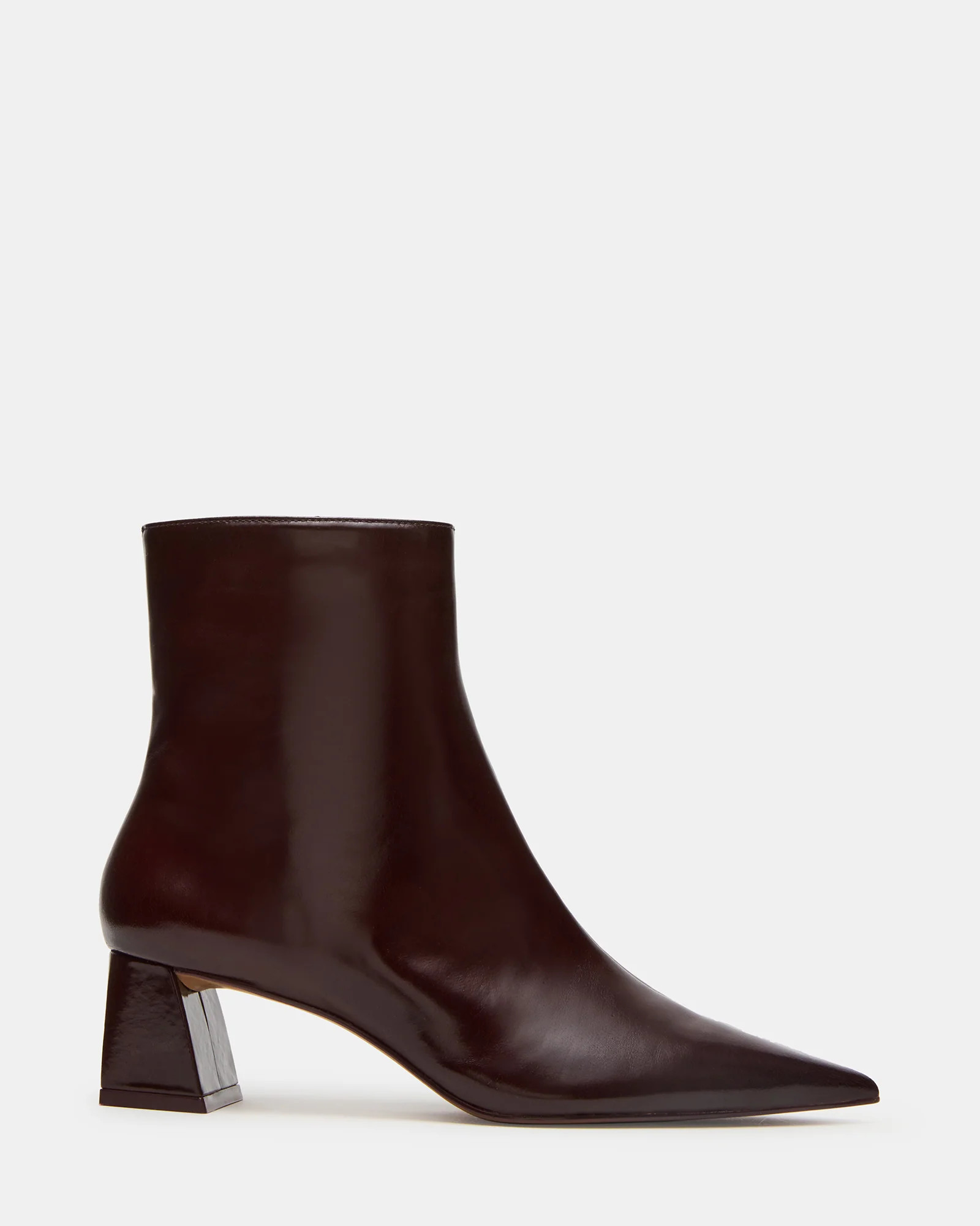 ASHLI Wine Leather Pointed-Toe Block Heel Women's Ankle Boot | Steve Madden (US)