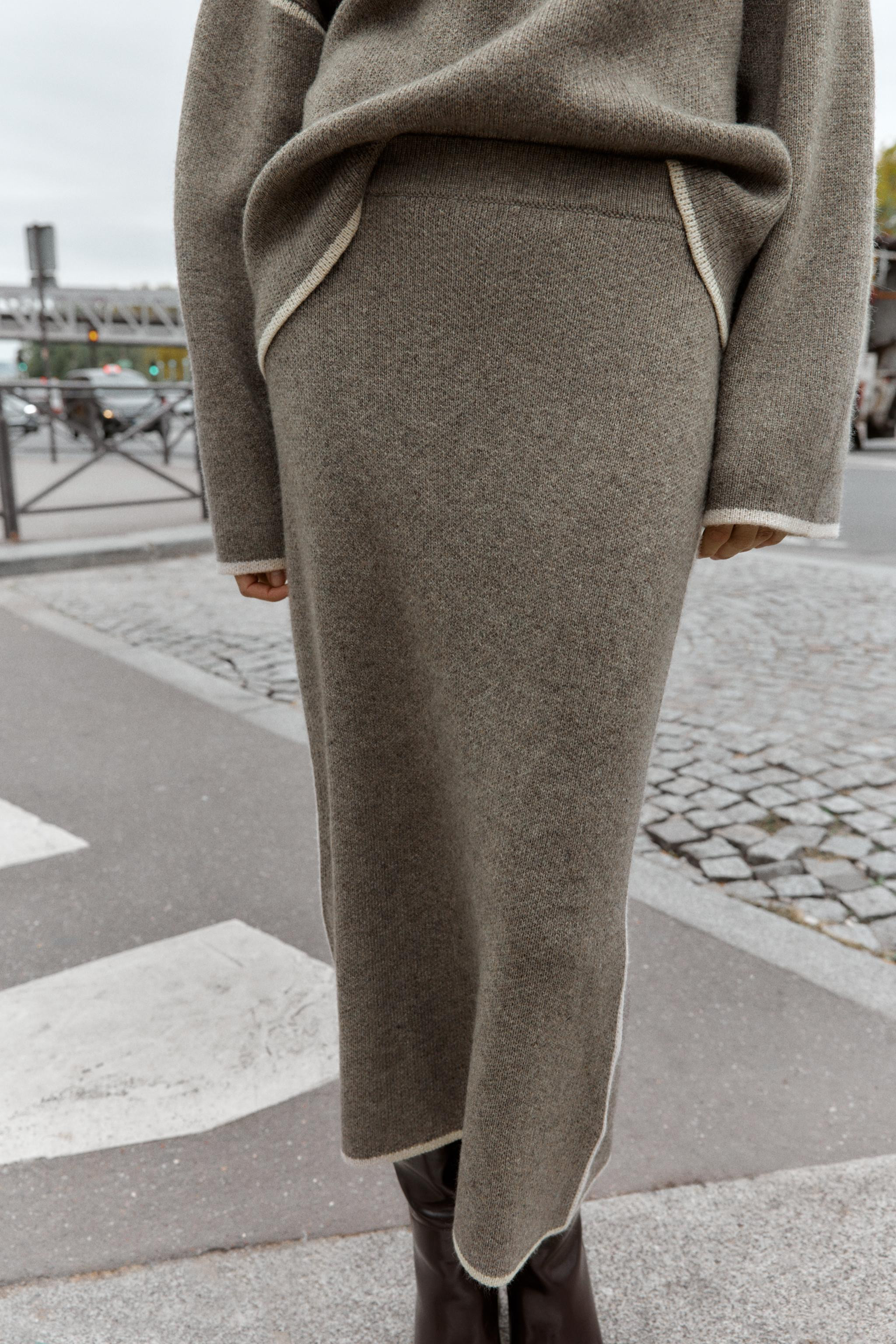 CONTRAST PIPED KNIT MIDI SKIRT | Zara US