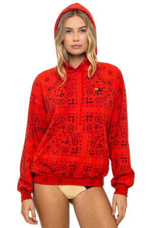 BANDANA RELAXED PULLOVER HOODIE - RED | Aviator Nation