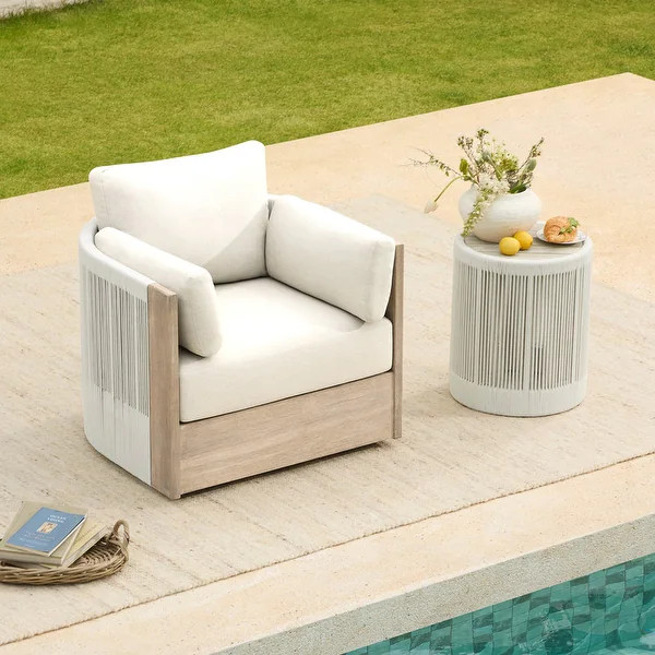Spruce & Spring Khloe Outdoor Wood Patio Furniture Swivel Chair Side Table - 1 Chair + 1 Side tab... | Bed Bath & Beyond