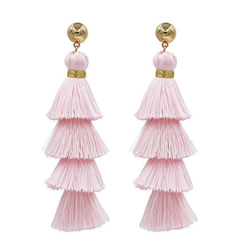 Fashion Jewelry 14k Gold/Tassels/Charming Pendants/Gems Drop Earrings (NewTassel-Pink) | Amazon (US)