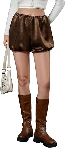 RoseSeek Women's Satin Bubble Shorts Elastic Waist Lace Lantern Shorts Bloomers Y2k Mini Shorts B... | Amazon (US)
