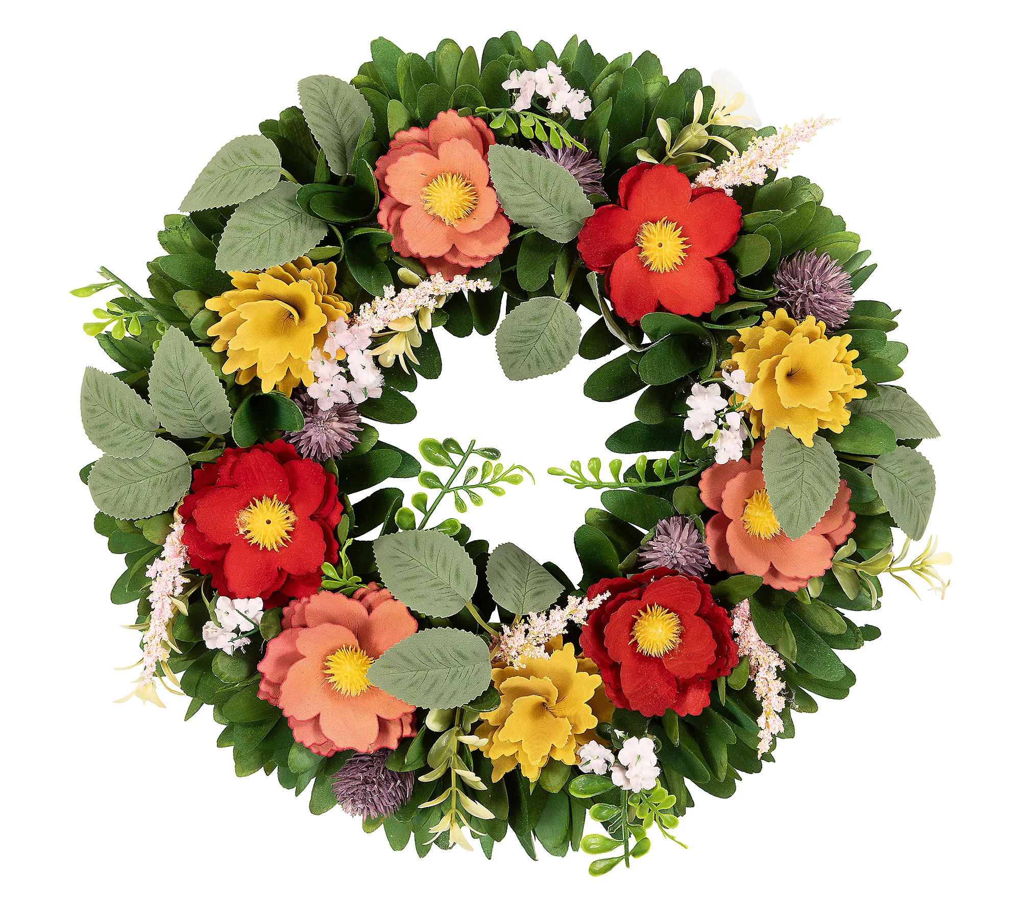 Northlight Wooden Mixed Floral and Foliage Spri g Wreath | QVC