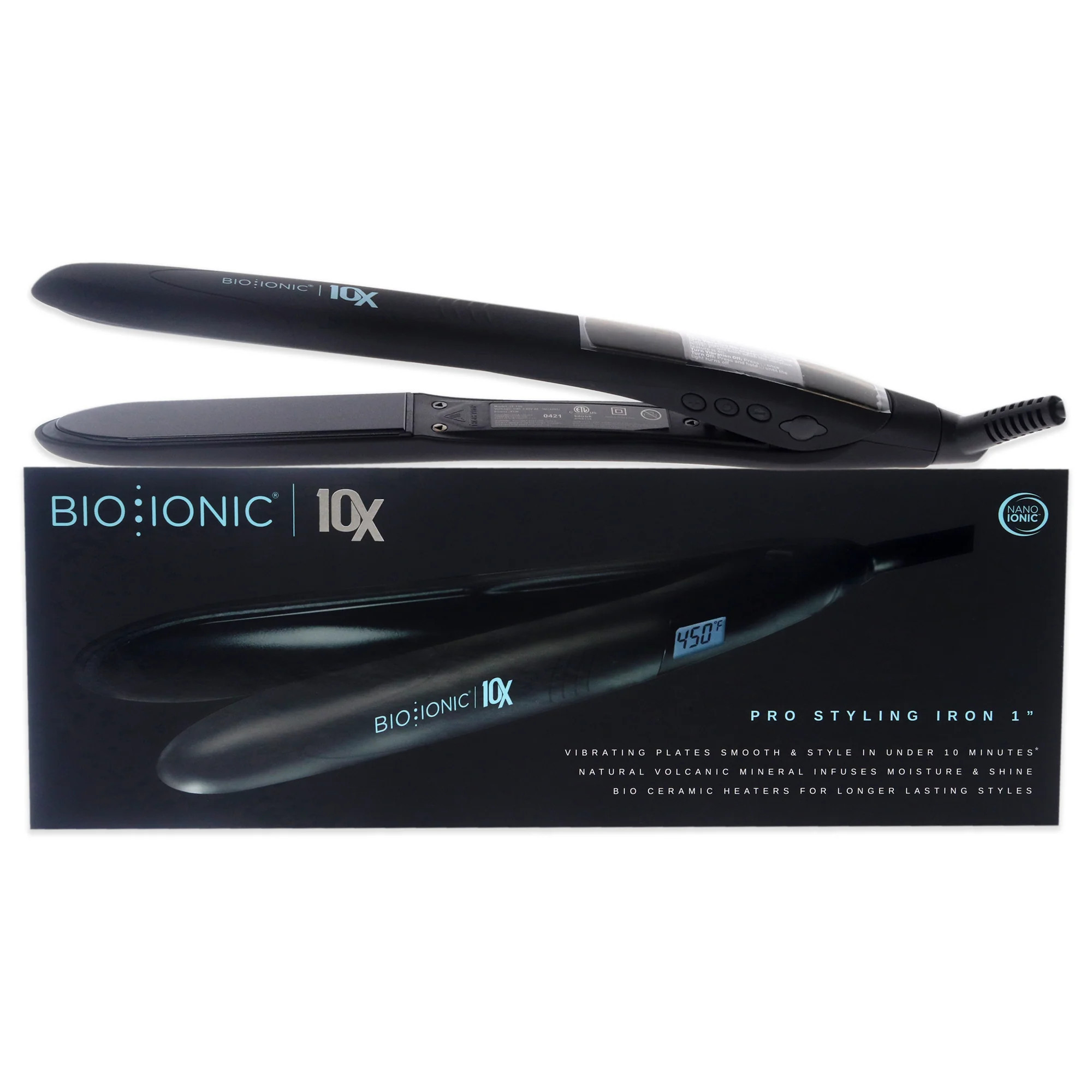 10x Pro Styling Iron - Black Z-FGTST-10X by Bio Ionic for Women - 1 Inch Flat Iron | Shop Simon