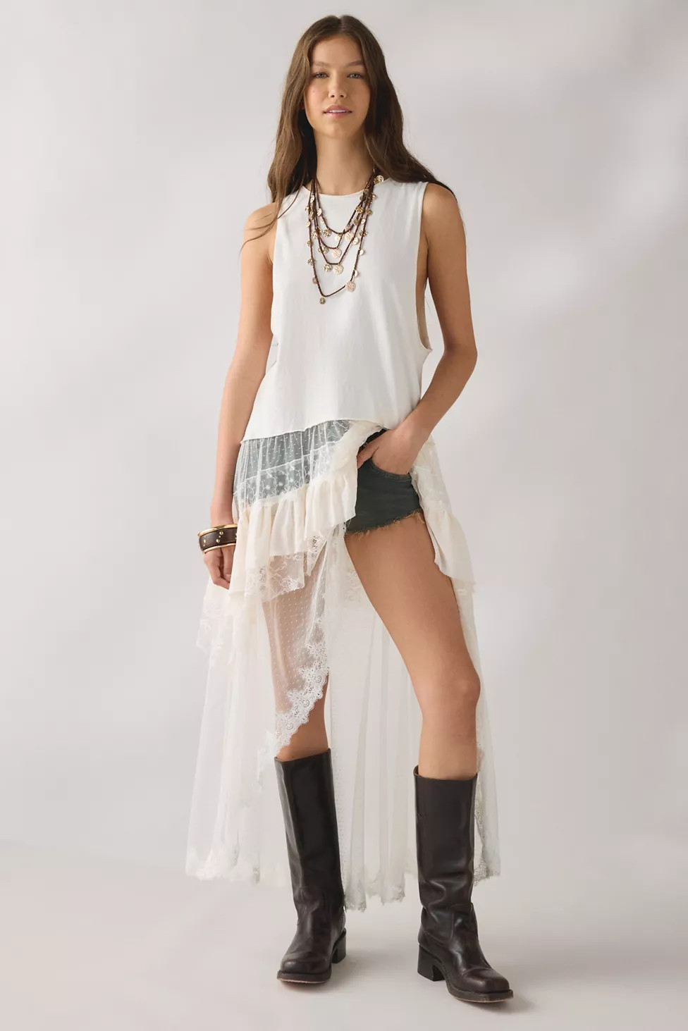 Kimchi Blue After Glow Tiered Mesh + Lace Maxi Tank Top | Urban Outfitters (US and RoW)